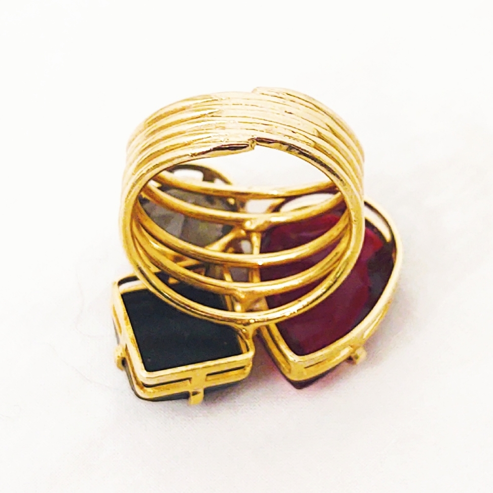 Vintage 1980s Oversized Gold Multicolored Ring- Size 6.75 - Picture 5 of 6